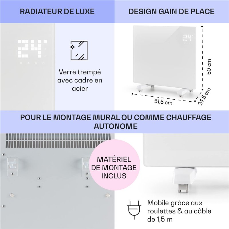 Image secondaire de Klarstein Radiateur Electrique Mobile, Chauffage Mural 1000W à Faible Consommation d'Energie pour Maison, Salle de Bain, Convect