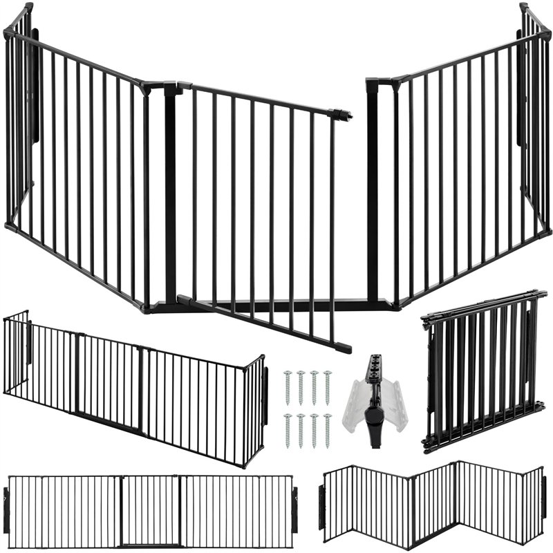 tectake® Barrière de Sécurité Clôture Cheminée pour Enfant Chien Chat Pare-Feu Bébé Barrière escalier Barrière Cage Pare-feu Gri