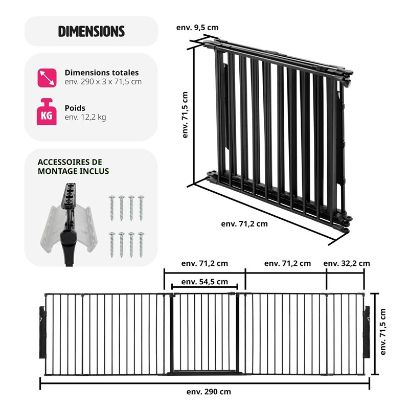 Image secondaire de tectake® Barrière de Sécurité Clôture Cheminée pour Enfant Chien Chat Pare-Feu Bébé Barrière escalier Barrière Cage Pare-feu Gri