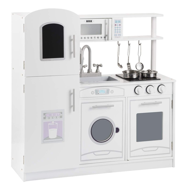 WOLTU Cuisine pour Enfants en Bois 5 pièces Jouet Cuisine pour Enfants avec Accessoires,dinette Enfant Blanc