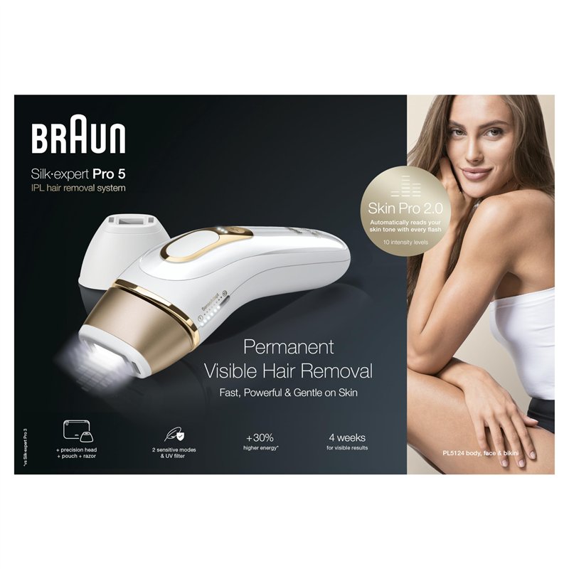 Braun IPL Silk Expert Pro 5 – Épilation permanente visible pour homme et femme avec rasoir Venus et tête de précision, pochette