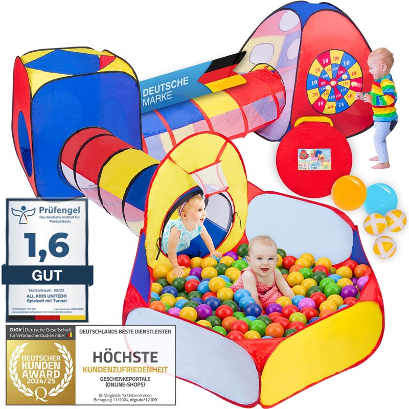 All Kids United® Tente de Jeu avec Tunnel, Piscine à balles, Tunnel pour Marcher à Quatre Pattes & Plus (sans balles) XXL Terrai