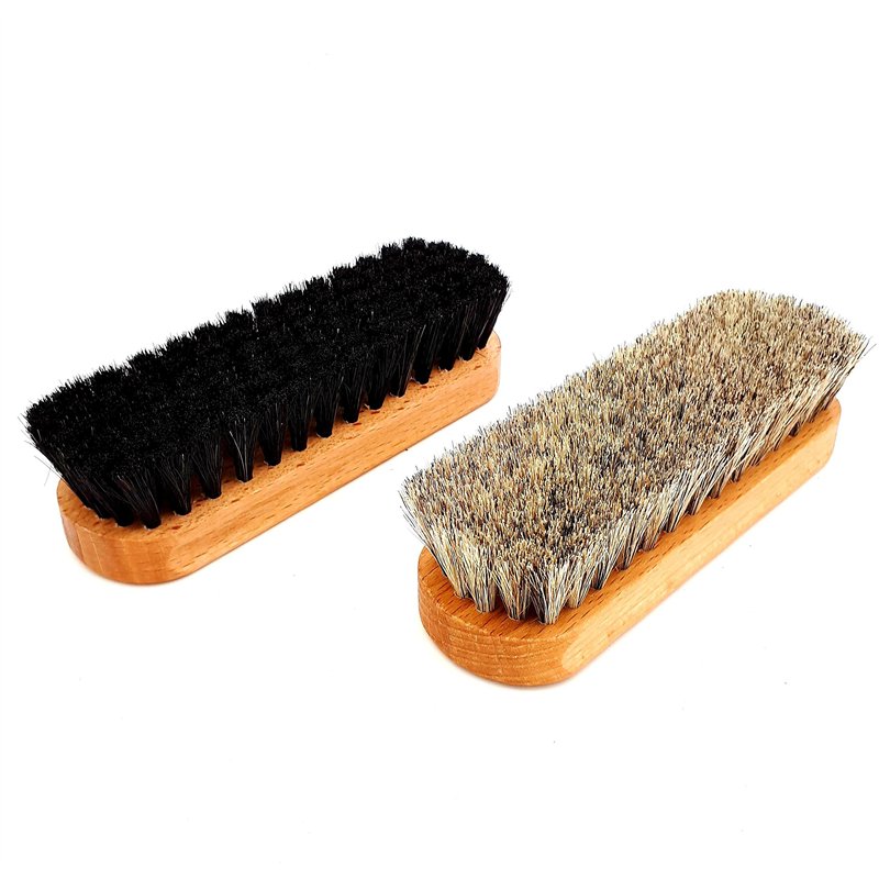 DELARA Deux brosses de Polissage de Haute qualité, 100% CRIN de Cheval, en Bois de hêtre laqué avec rainures de préhension