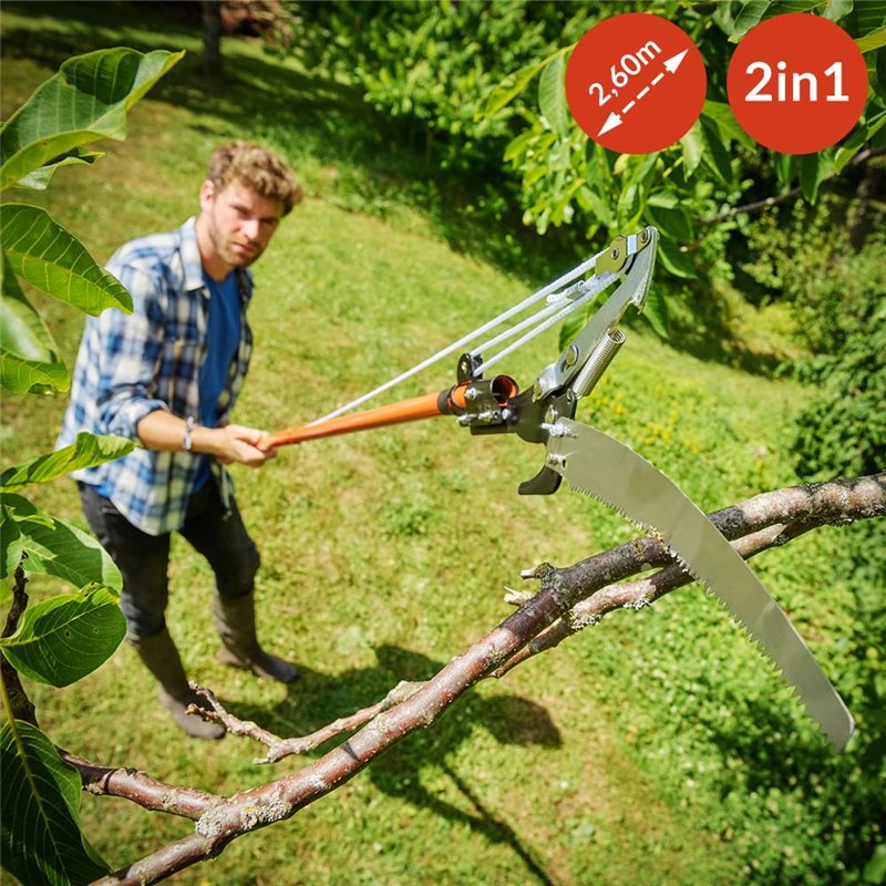 Image secondaire de Deuba® Scie télescopique 2en1 Hauteur de Travail Max. 4m Corde tirage sécateur Coupe-Branches Arbre scie à élaguer Jardinage Out