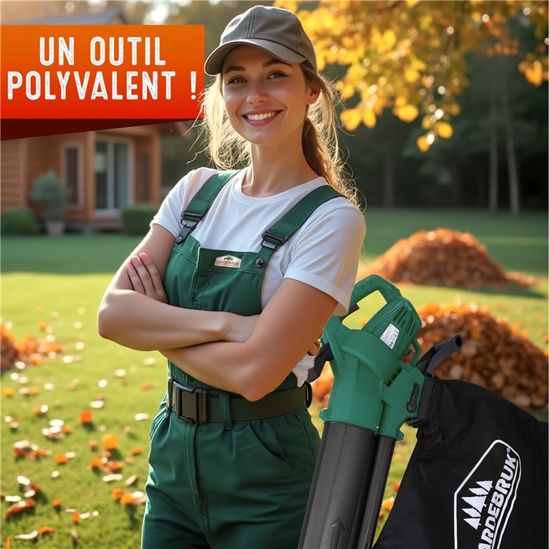 Image secondaire de GARDEBRUK® Aspirateur souffleur broyeur électrique 3en1 3000W bandoulière 270 km/h roulettes bac 45L souffleur de Feuilles aspir