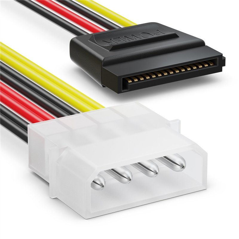Image secondaire de deleyCON 2x 0,5m Câbles S-ATA 3 + Adaptateur Secteur 4-Pin à 2x SATA - Câble de Données HDD SSD Avec Clip - 1x Prise Droite à Un
