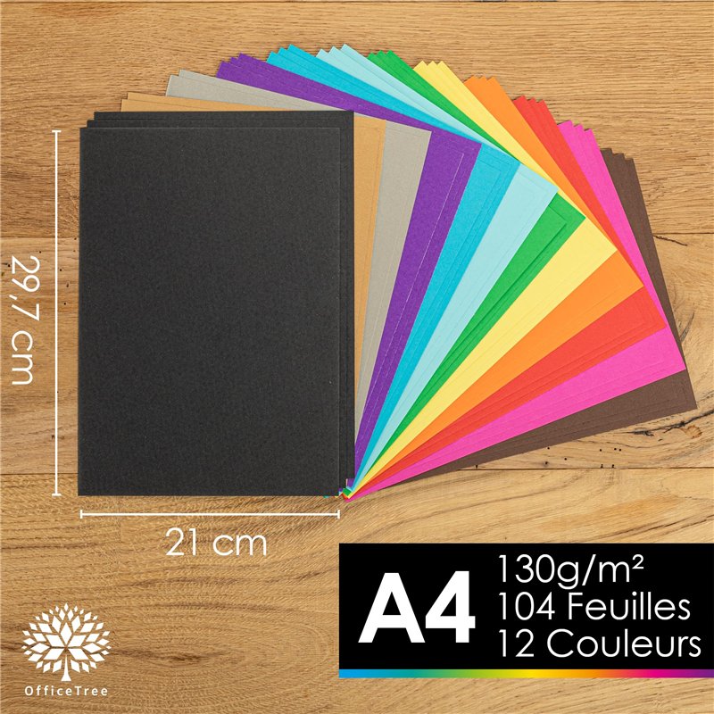 Image secondaire de OfficeTree 104 Papier Coloré - pour Bricoler et Construire - 130 g/m² - 10 Feuilles Couleurs A4 plus Feuilles d'or et d'argent