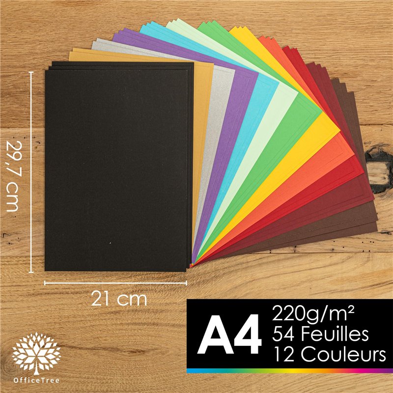 Image secondaire de OfficeTree 54x Feuille de Couleur Cartonné A4 220g - 12 Couleurs - Feuille Cartonnée Couleur pour le Bricolage - Papier Coloré C