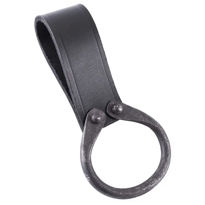 Battle-Merchant Porte-Ceinture Simple Hache en Cuir avec Anneau forgé, étui médiéval haches Porte-Hache GN (Noir)