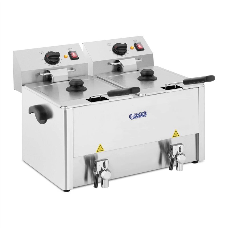 Royal Catering Friteuse Électrique De Restaurant Double Cuve Vidange Professionnelle RCEF 13D-EGO (2 x 3 250 W, 2 x 13 l, 2 Ther