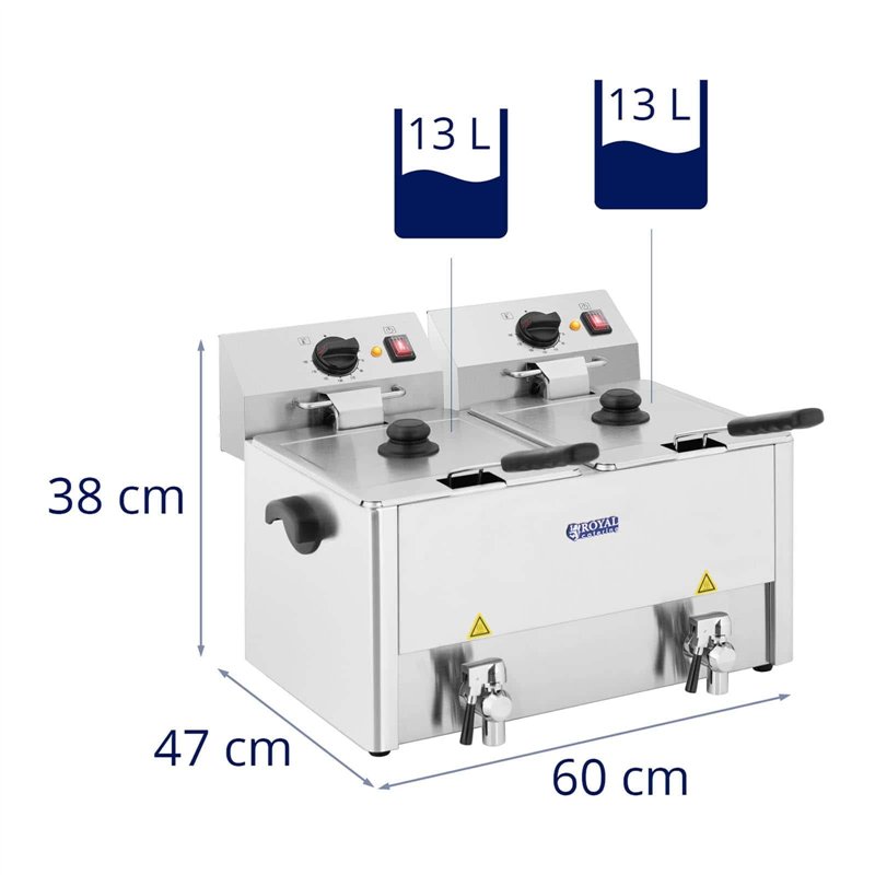 Image secondaire de Royal Catering Friteuse Électrique De Restaurant Double Cuve Vidange Professionnelle RCEF 13D-EGO (2 x 3 250 W, 2 x 13 l, 2 Ther