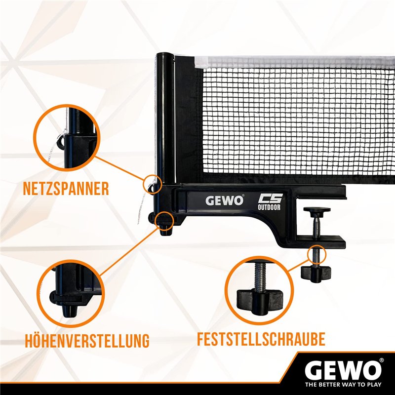 Image secondaire de GEWO CS Outdoor Filet de ping-Pong - Filet de Tennis de Table résistant aux intempéries pour l'extérieur - Supports de Filet Rob