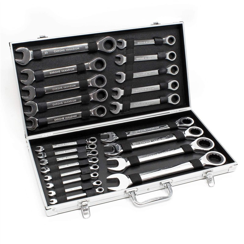 Set Cles à cliquet 22 pièces 6-32 mm Clé de serrage Clè à fourche Clé plate Outil Coffret pratique