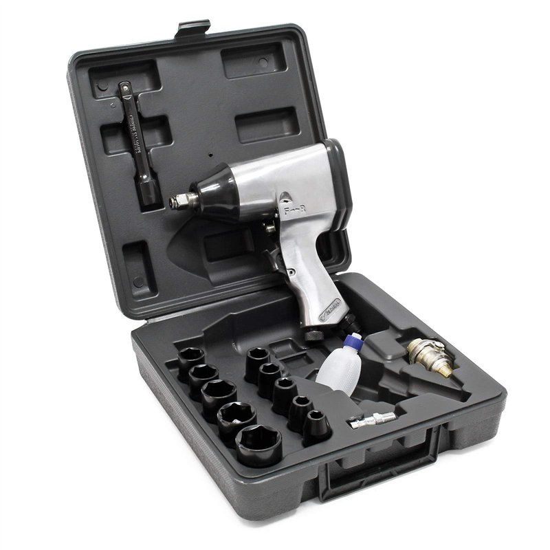 Wiltec Jeu Clé à chocs pneumatique avec 17 pièces – 320 Nm, Pression 6 bars – Raccord Raccord ¼″ – Visseuse Tournevis pneumatiqu