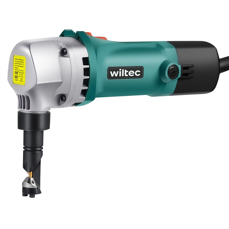 WilTec Grignoteuse électrique de de tôle et Plastique – 500 W – Profondeur de Coupe 2,5 mm – 2000 TR/Min Max. – Outil de découpe