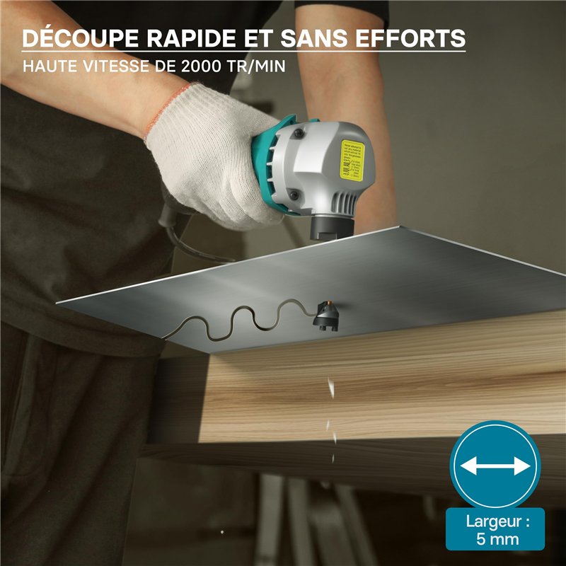 Image secondaire de WilTec Grignoteuse électrique de de tôle et Plastique – 500 W – Profondeur de Coupe 2,5 mm – 2000 TR/Min Max. – Outil de découpe