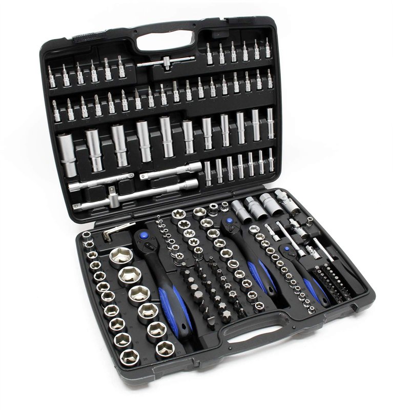 Jeu de 172 Clé à douille Ensemble outils Cliquet réversible Douille Adaptateur Écrou 1/4