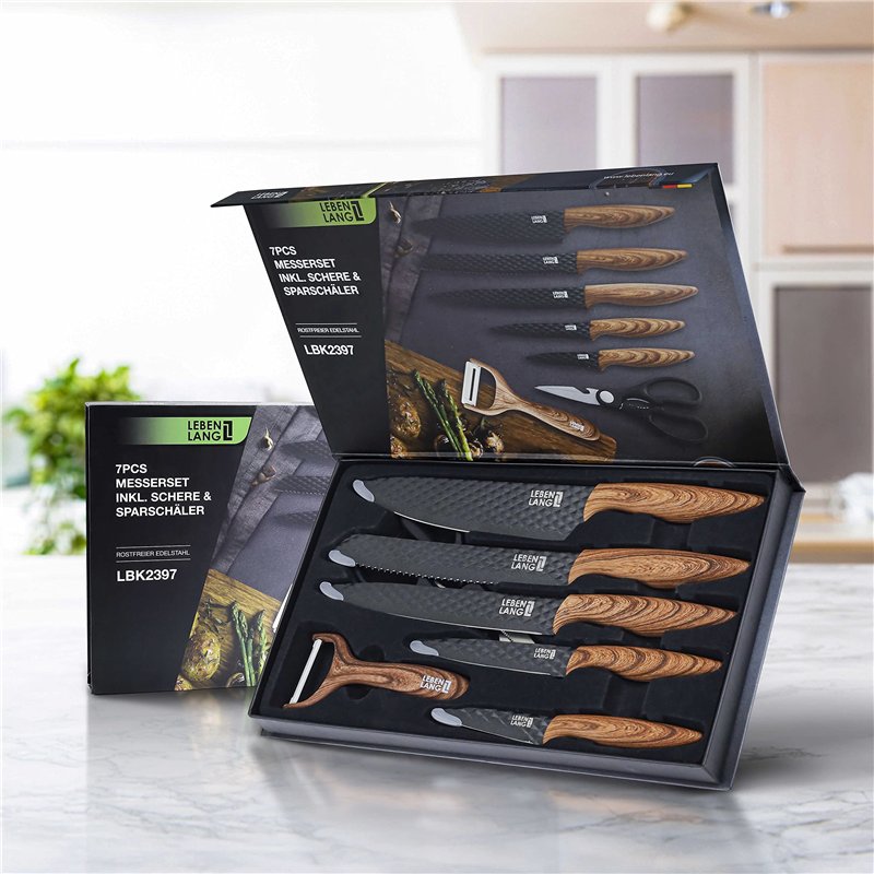 Image secondaire de LEBENLANG Set Couteau Cuisine - 7 pièces avec éplucheur et ciseaux I Lot Couteaux Ustensiles de Cuisines knife professionnelle I