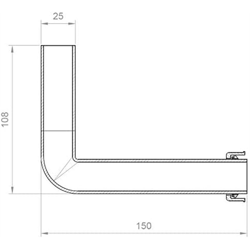 Image secondaire de Tuyau d'angle rigide pour lavabos et éviers de cuisine Diamètre: Ø 25 mm longueur 140 mm. Kit de vidage trop-plein en plastique 
