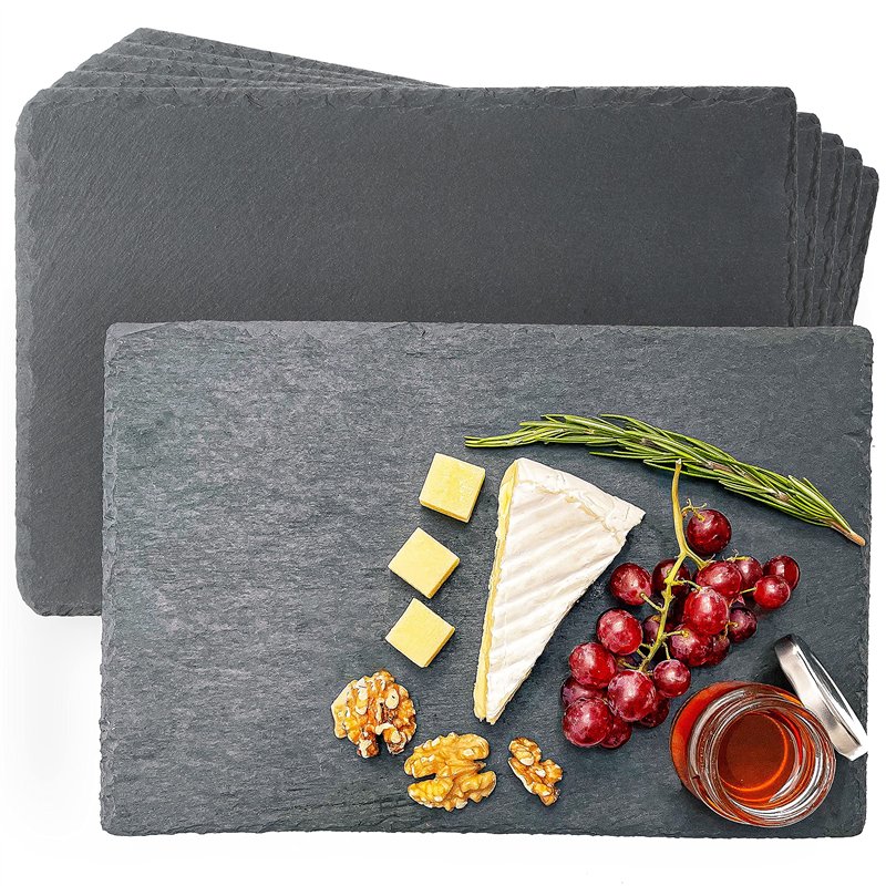 Praknu Lot de 6 Assiettes en Ardoise Rectangulaires - 30x20 cm - Plateaux pour Servir Fromage, Charcuterie, Sushi, Aperitifs