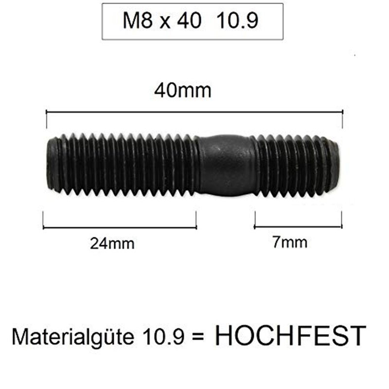 Image secondaire de ATP I 8pcs Goujon collecteur d'échappement haute résistance 10.9 M8x40 8 M8x1.25 CU SW13 avec collier