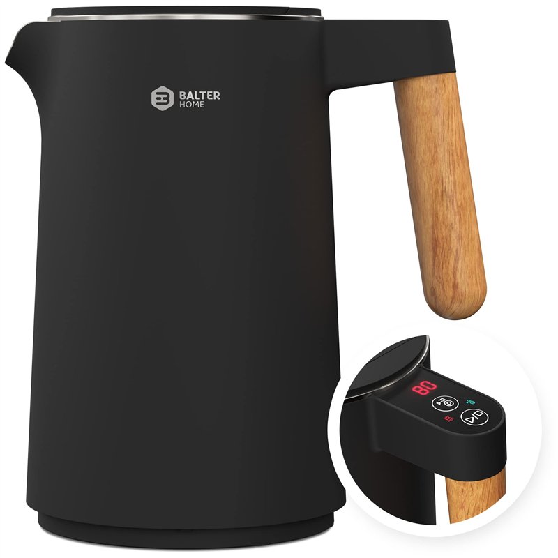 BALTER Bouilloire électrique, en acier inoxydable avec réglage de température, 45 °C - 100 °C, double paroi, sans BPA, garde la
