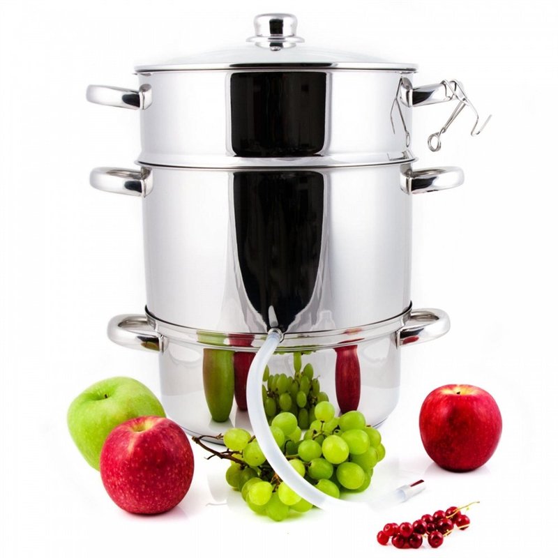 Grafner Extracteur de jus de fruits et légumes en acier inoxydable - 8,5 l - Diamètre : 26 cm - Avec robinet de vidange et couve