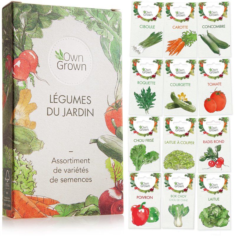 Kit de graines de légumes prêt à pousser OwnGrown, 12 légumes incontournables à planter en un set pratique, Assortiment graines