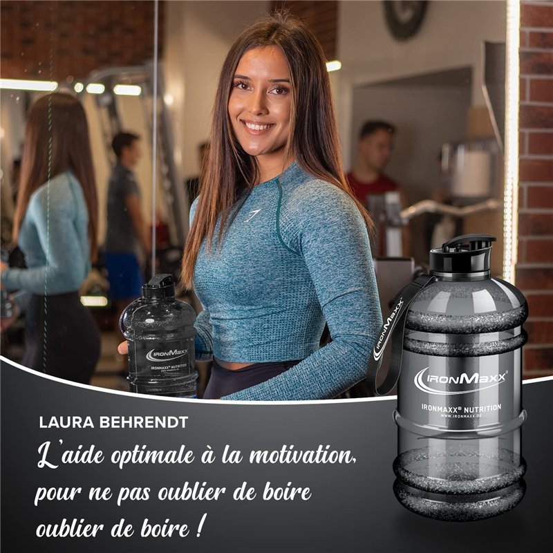 Image secondaire de IronMaxx Water Gallon - Grau 2200ml | BPA et DEHP gratuits | Bouteille étanche avec échelle de mesure | Plusieurs couleurs dispo