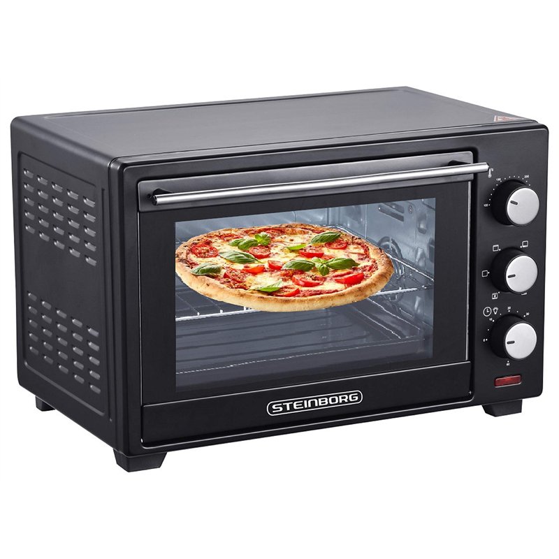 STEInBORG Mini Four 25 Litres | Four à Pizza 3 en 1 | Plaque Ramasse-Miettes | Chaleur de Voûte et de Sole | Convection | Minute