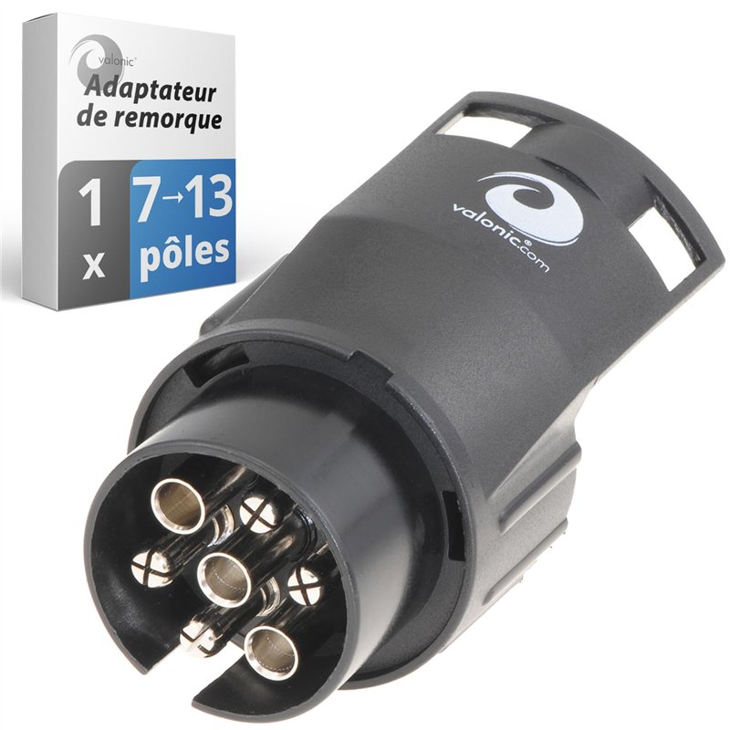 valonic Adaptateur de remorque de 7 Broches vers 13 Broches - Noir - pour Voiture, remorque, Camion, Caravane, attelage