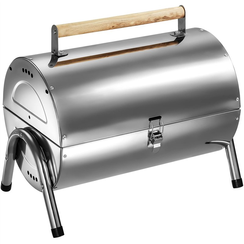 TecTake Barbecue Grill Charbon de Bois Portable Double Plaque Grill Acier Inoxydable argenté