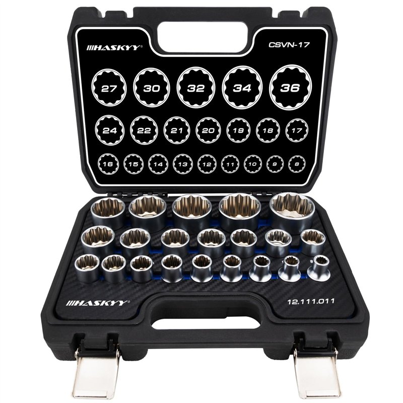 HASKYY® - Lot de 21 clés à douille multidents avec profil 12 et 6 pans, 8-36 mm, XZN Torx