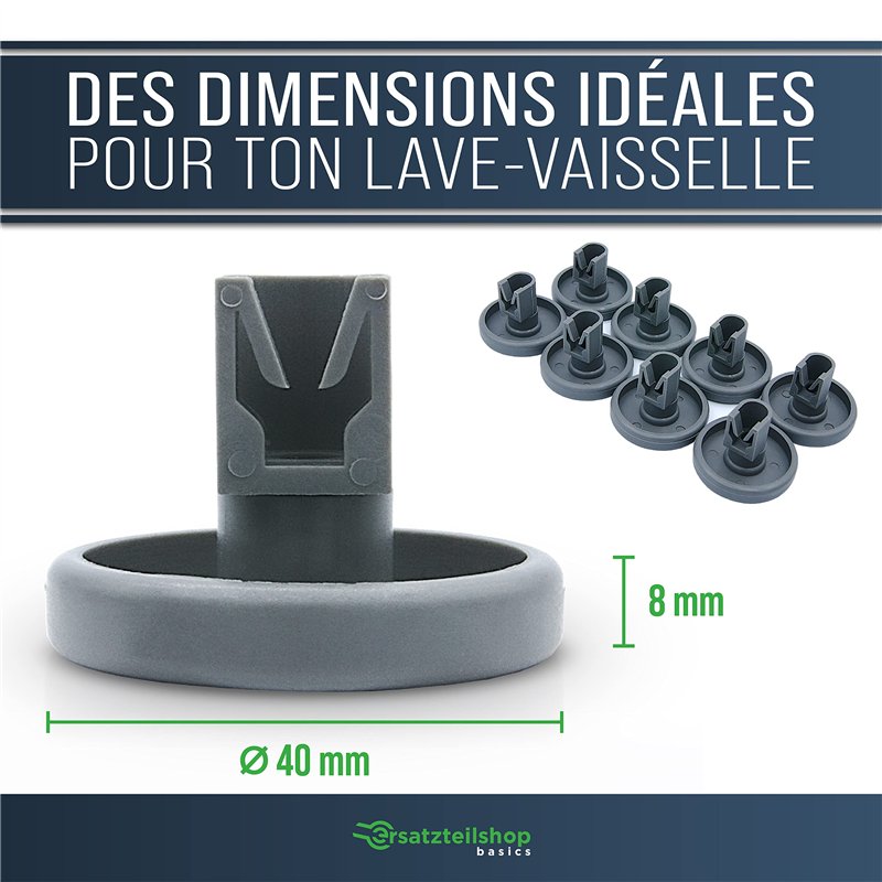 Image secondaire de ersatzteilshop basics Lot de 8 roulettes pour panier inférieur de lave-vaisselle - Utilisation universelle - Pour lave-vaisselle