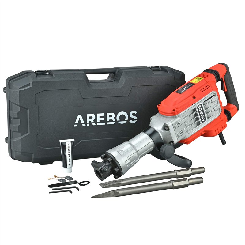 Arebos Marteau de démolition Marteau à percussion 1700W | 60 joules | 1900 coups par minute | Mallette avec roues incluse
