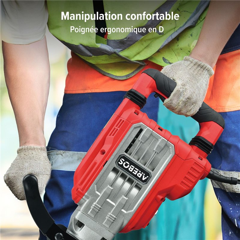 Image secondaire de Arebos Marteau de démolition Marteau à percussion 1700W | 60 joules | 1900 coups par minute | Mallette avec roues incluse