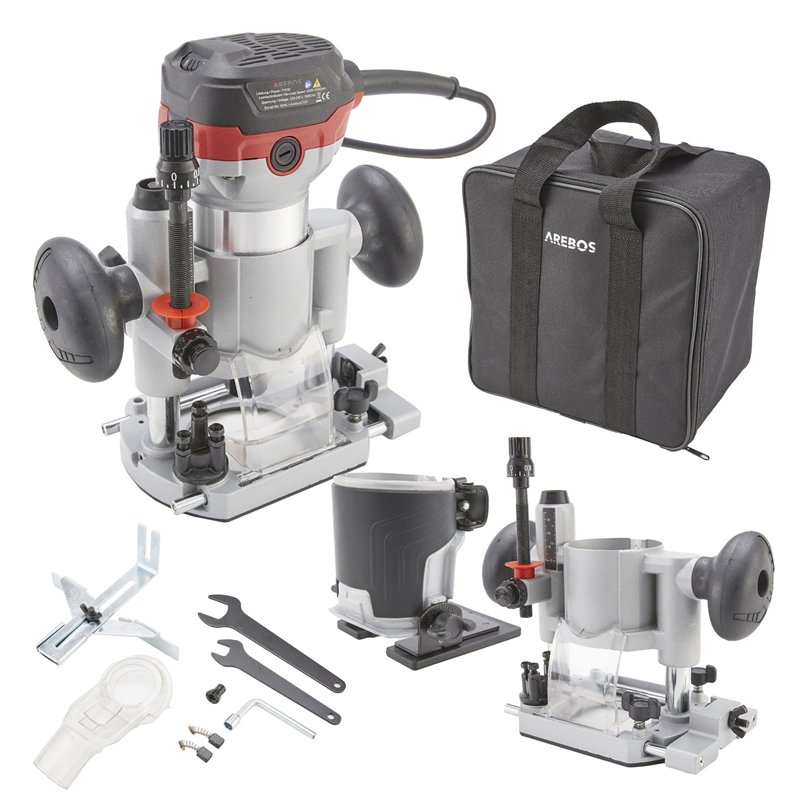 Arebos Défonceuse électrique | Machine à Fraiser | 710W | Sac à outils | avec accessoires de fraisage | Fraiseuse à bois | Frais
