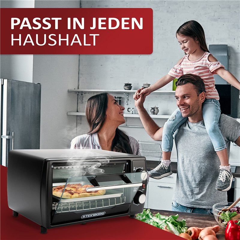 Image secondaire de Mini four 1000 W 10 litres Avec plaque de cuisson et grille de cuisson Four à pizza 90-230 °C Minuterie de 60 minutes Plaque ram