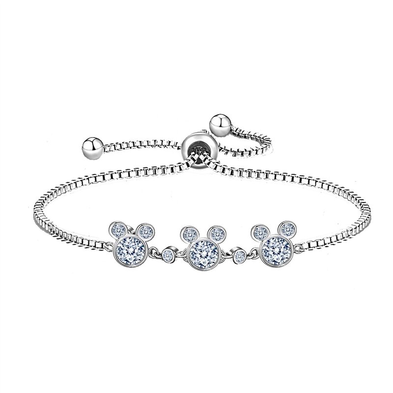 Kaguyo Bracelets Mickey Mouse pour femmes, en argent sterling, blanc, améthyste, zircone, bracelets d'amitié réglables Minnie Mo