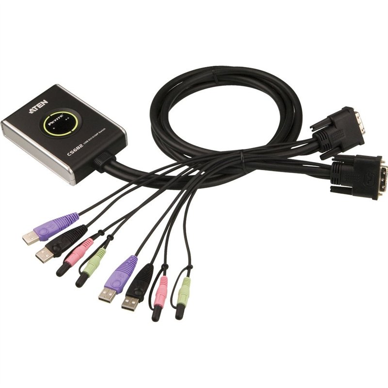commutateur KVM avec câble DVI + USB + audio, 2 ports