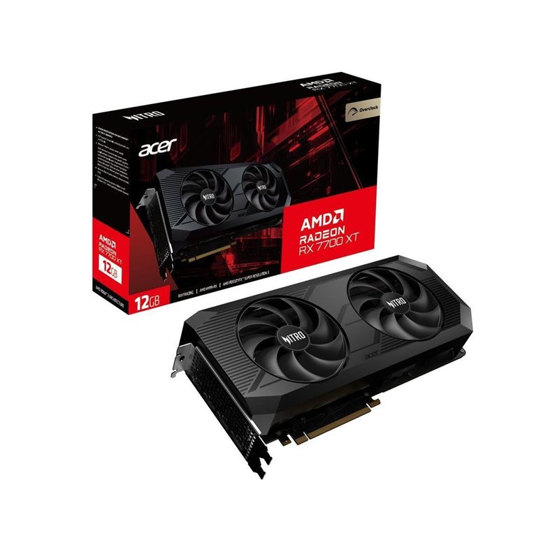 ACER Nitro AMD Radeon RX 7700 XT OC – 12GB VRAM GDDR6, HDMI, 3X DP - PCIe 4.0 – Double Ventilateur – Noir – Carte Graphique
