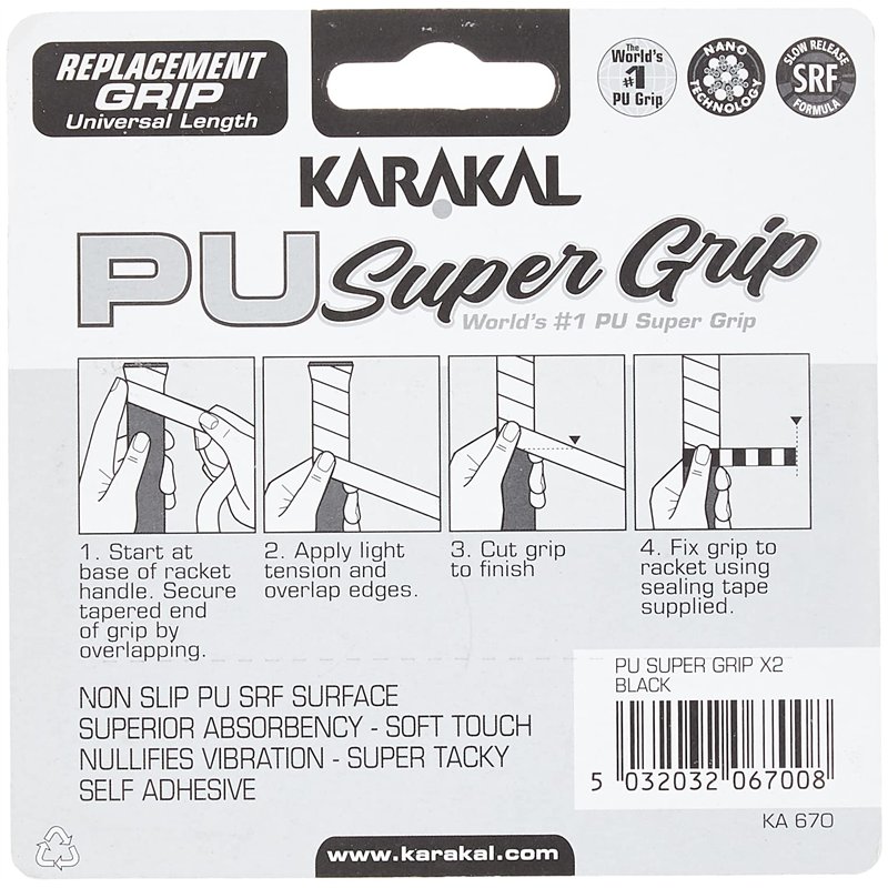 Image secondaire de Karakal PU Supergrip Lot de 2 Grips de Rechange pour Raquette de Tennis/Badminton/Squash (Noir)