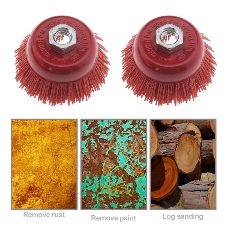 Image secondaire de YINETTECH 2pcs 75mm 3 Pouces Filament en Nylon Abrasif Coupe Brosse en Acier Filetage Interne M14x2 Rouge pour Polissage du Méta