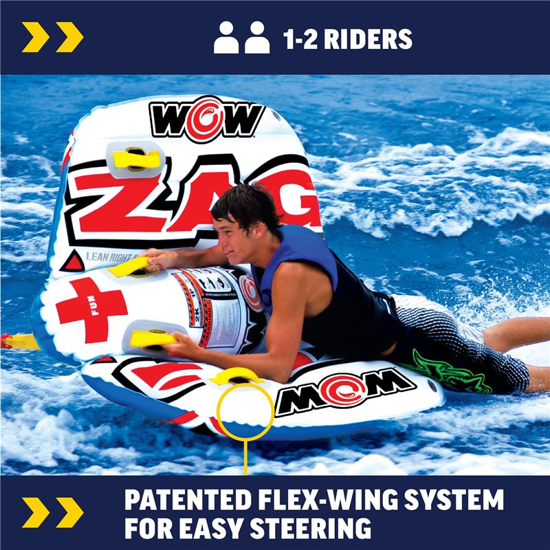 Image secondaire de WOW World of Watersports Tube Gonflable en Zigzag pour 1 ou 2 Personnes pour Bateau, 12-1050, Multicolore, 152,4 x 137,2 cm