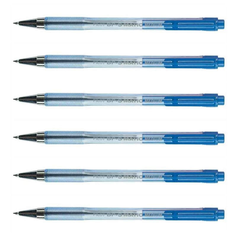 Pilot Lot de 6 Stylos à bille rétractable BPS-Matic Pointe Fine Bleu