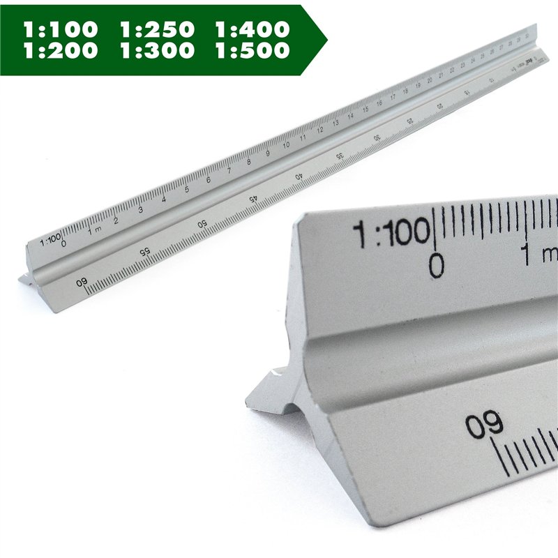 Image secondaire de Règles Aluminium échelle triangulaire échelle triangulaire de 1: 100, 1: 200, 1: 250, 1: 300, 1: 400, 1: 500, 30 cm de long règl