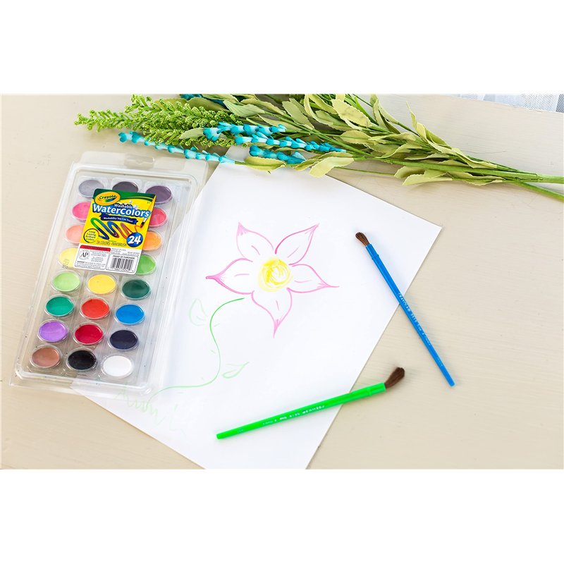 Image secondaire de Crayola - I Lavabilissimi, Aquarelles lavables pour enfants avec pinceau, Couleurs assorties, 24 pièces, 53-0524