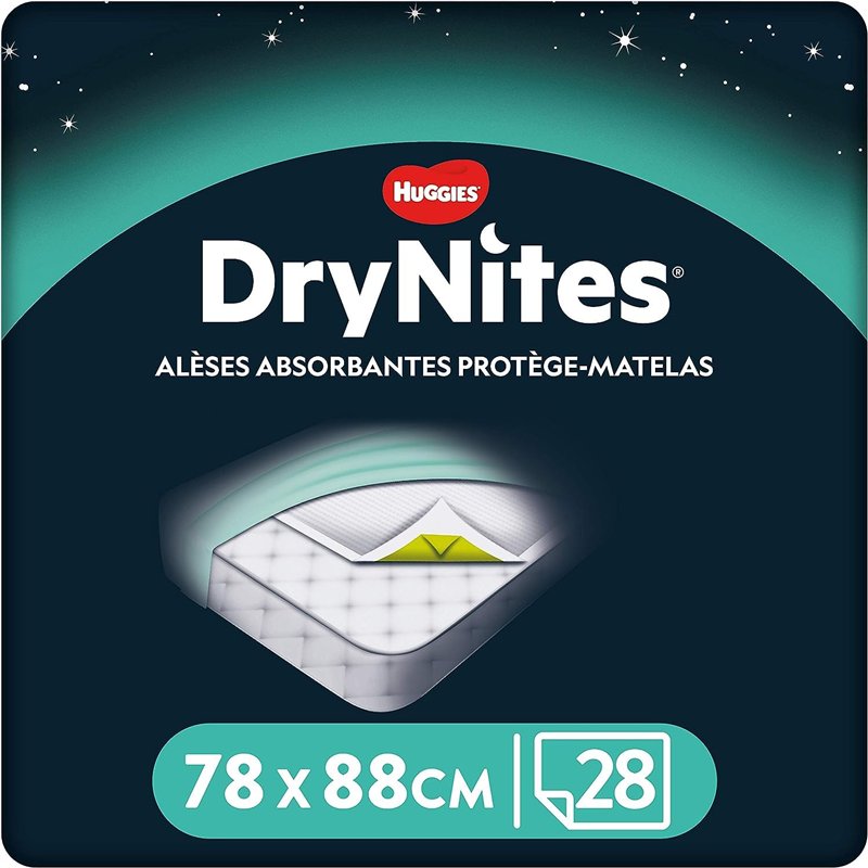HUGGIES DryNites - 4 paquets de 7 alèses - alèses absorbantes jetables - 12h de protection - adaptées aux enfants de tout âge -