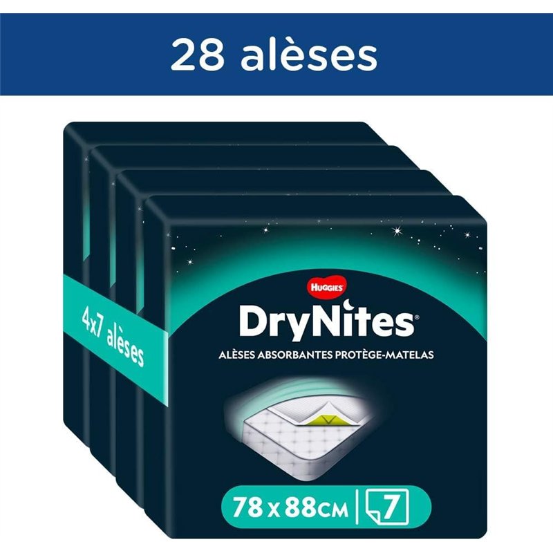 Image secondaire de HUGGIES DryNites - 4 paquets de 7 alèses - alèses absorbantes jetables - 12h de protection - adaptées aux enfants de tout âge -