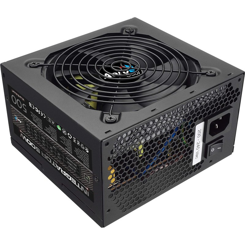 AeroCool Integrator 500 W 80 Plus Bronze Power Supply Unit with UK 3 Pin Power Lead, Black